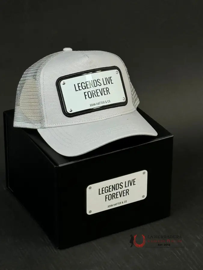 John Hatter & Co White Plaque Legends Live Forever Caps Mens Gorras Hombres