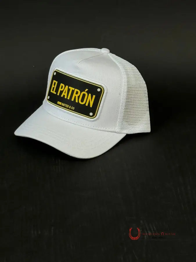 John Hatter & Co White Rubber Plaque El Patron Caps Mens Gorras Hombres