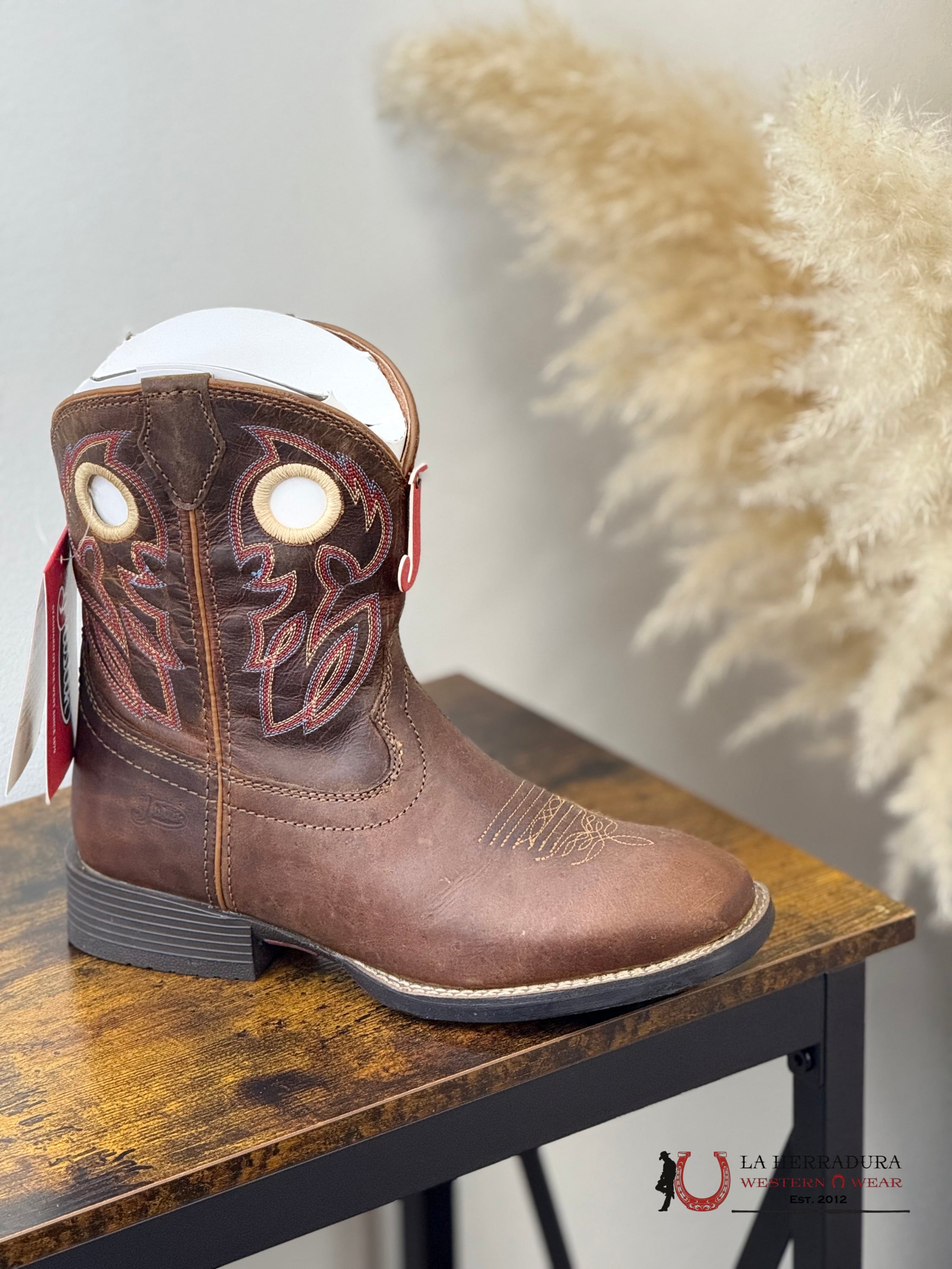 JUSTIN KIDS BOOTS DARK BROWN W COLORED STITCH INLAY JK7523 NIÑOS