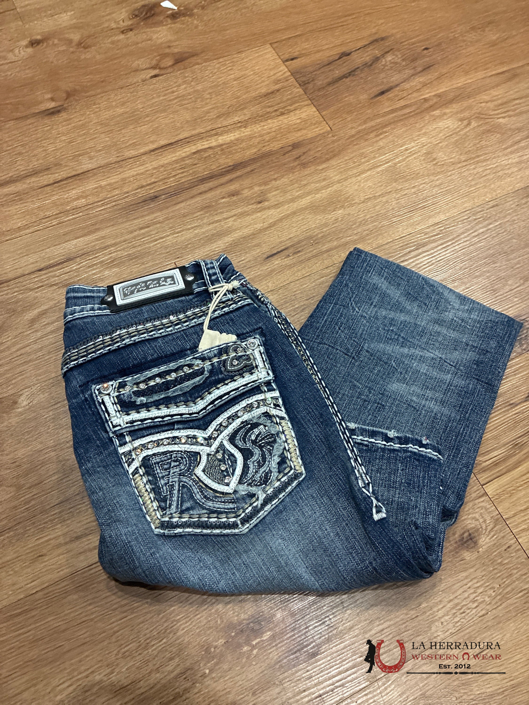 KATIE Rock In La Bookcut Dark Wash Jean ROPA MUJERES