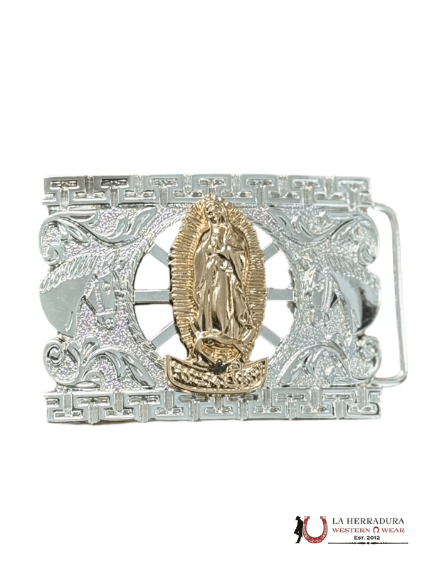 HEBILLA CUADRADA INFANTIL VIRGEN DE GUADALUPE ORO ROSA