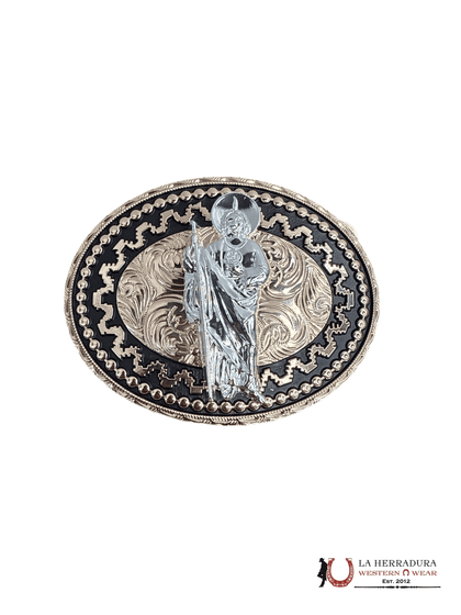 KIDS ROUND BLACK & GOLD SAN JUDAS BUCKLE