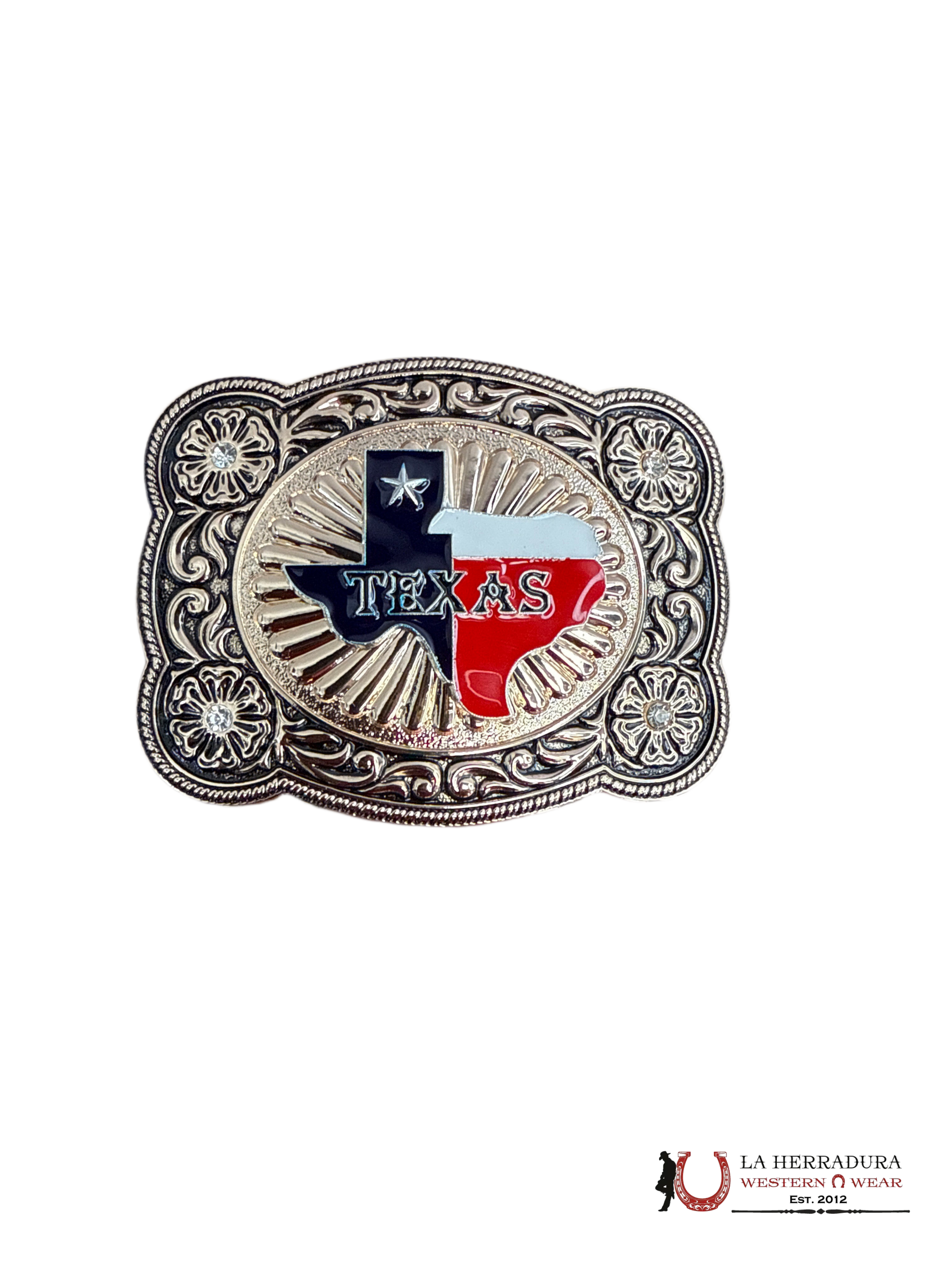KIDS ROUND BLACK & ROSE TEXAS STATE BUCKLE ACCESORIOS
