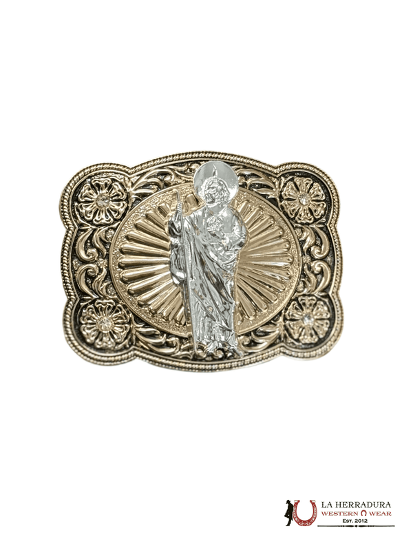 HEBILLA CUADRADA DORADA DE PLATA SAN JUDAS PARA NIÑOS