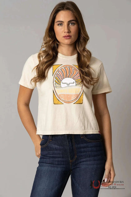 KIMS RAMCH WOMEN T-SHIRT CROP TOP SUNSET LAUREL CANYON IVORY