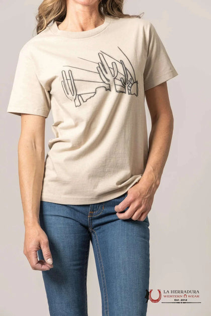 KIMS RANCH WOMEN T-SHIRT HAND DRAWM SAND