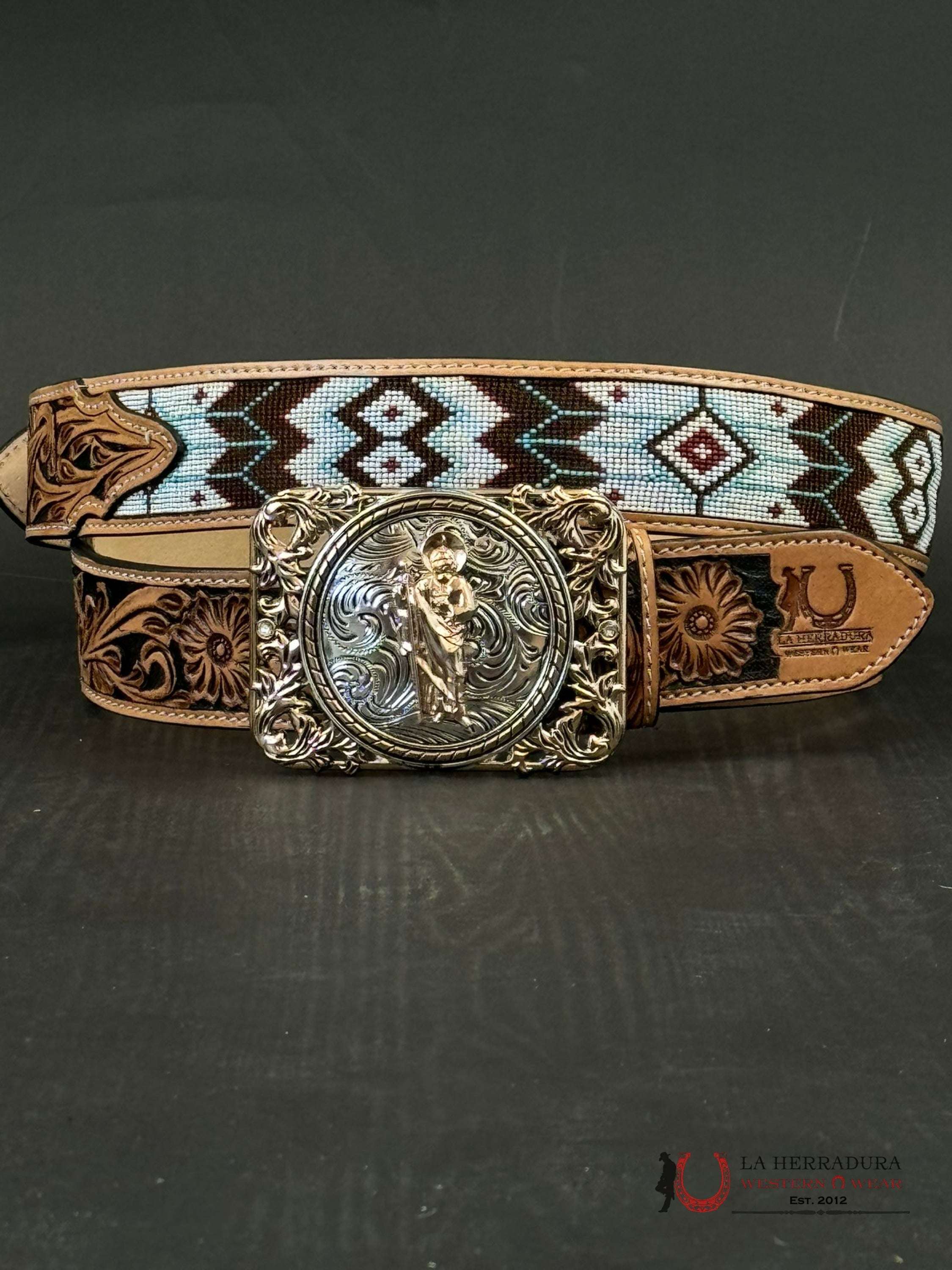 LA HERRADURA AZTEC BEADED 2 IN BELT ONLY