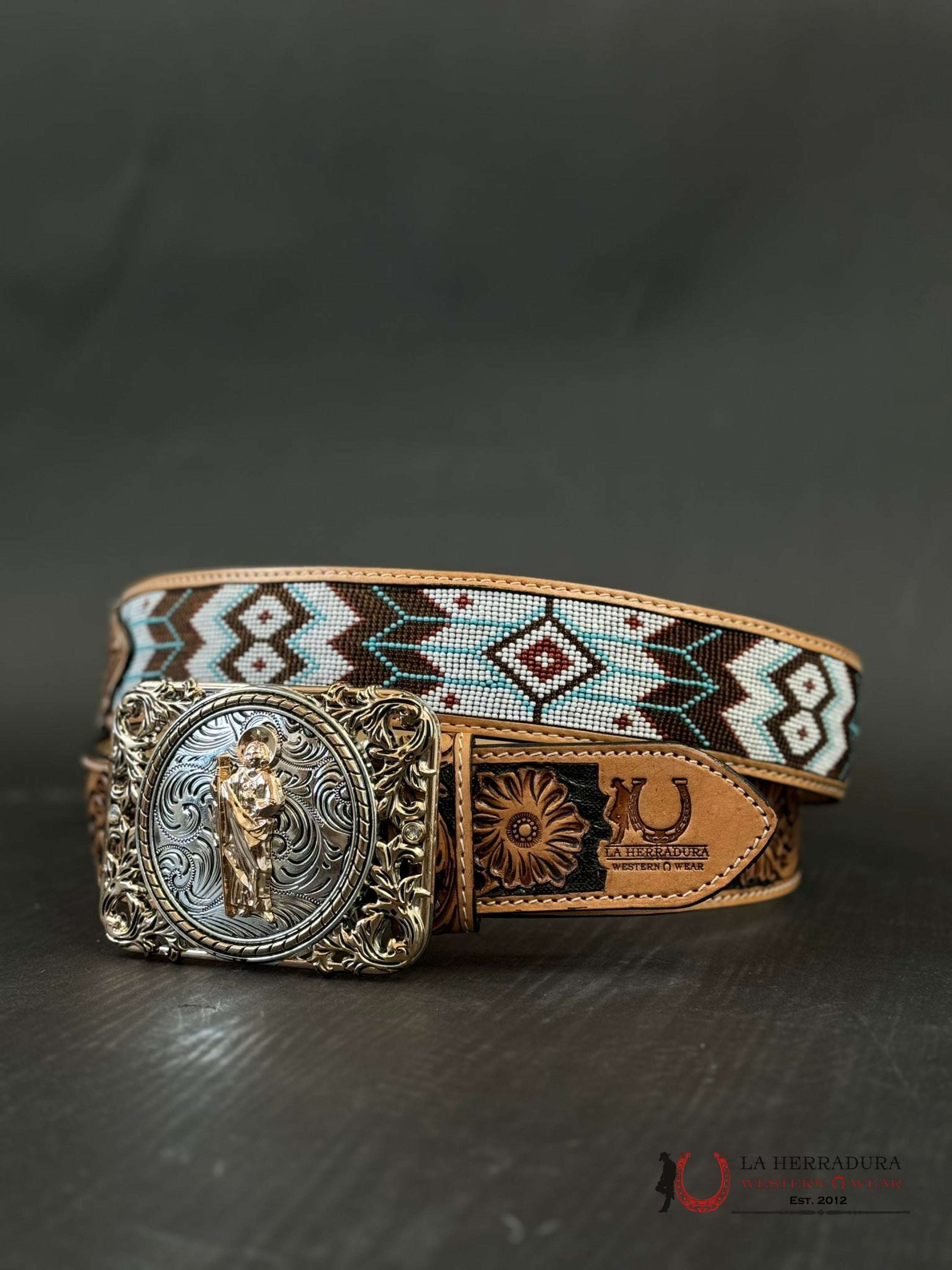 LA HERRADURA AZTEC BEADED 2 IN BELT ONLY