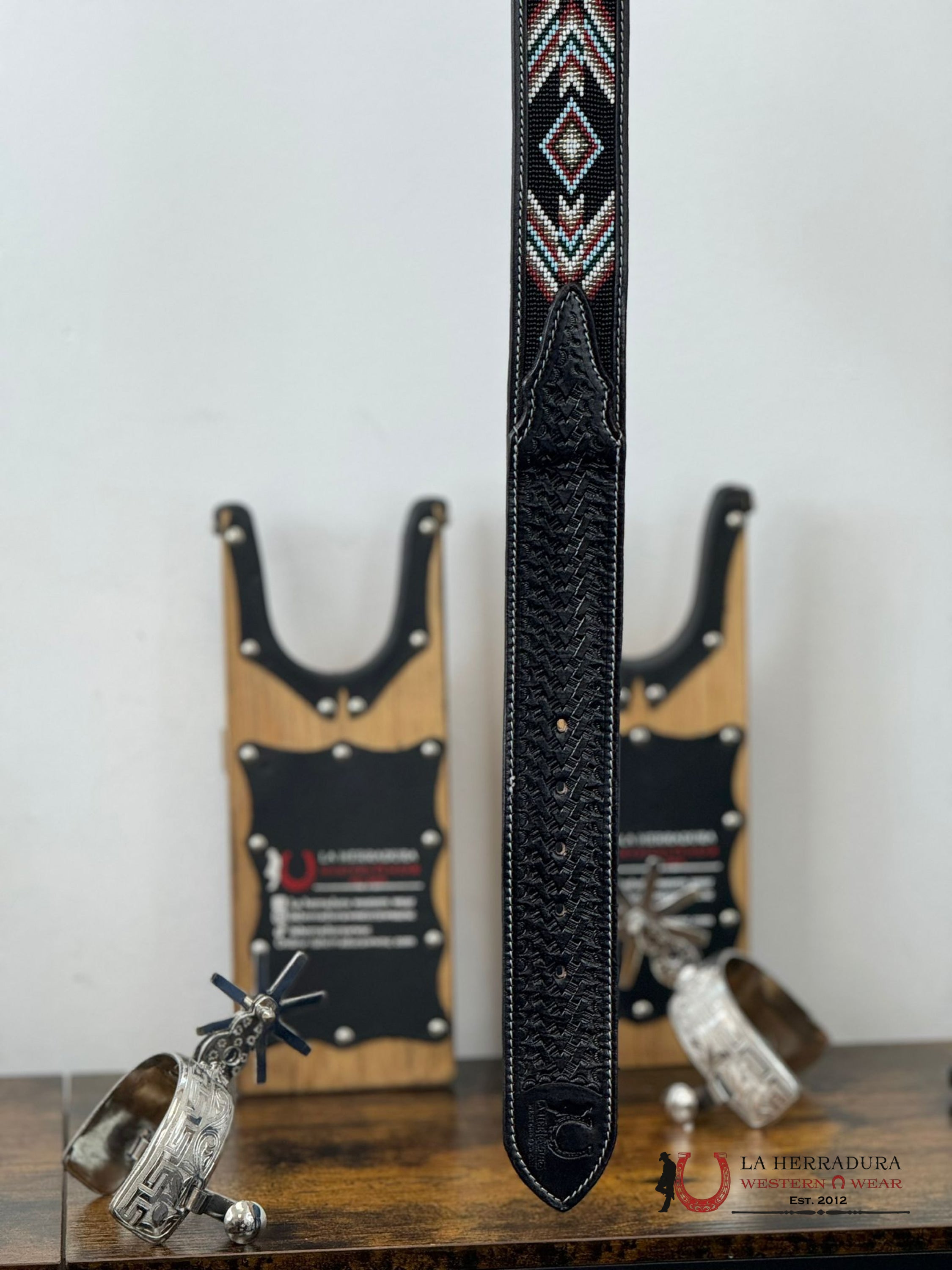 La Herradura Aztec Black Brown Handtooled 2 Inch Belt Cinturones Hombres