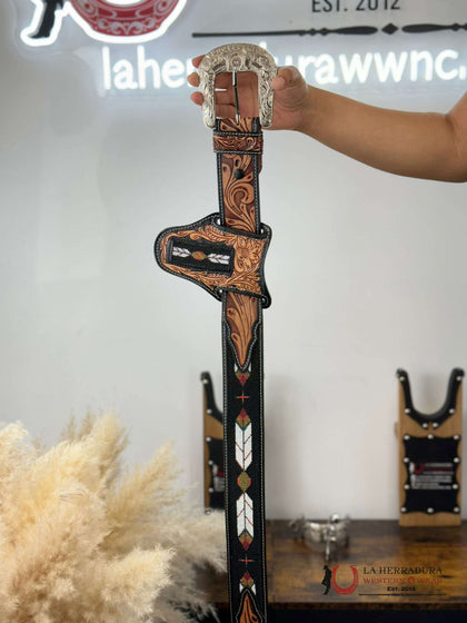 Cinturón LA HERRADURA AZTEC BLACK GOLD HECHO A MANO 2 PULGADAS