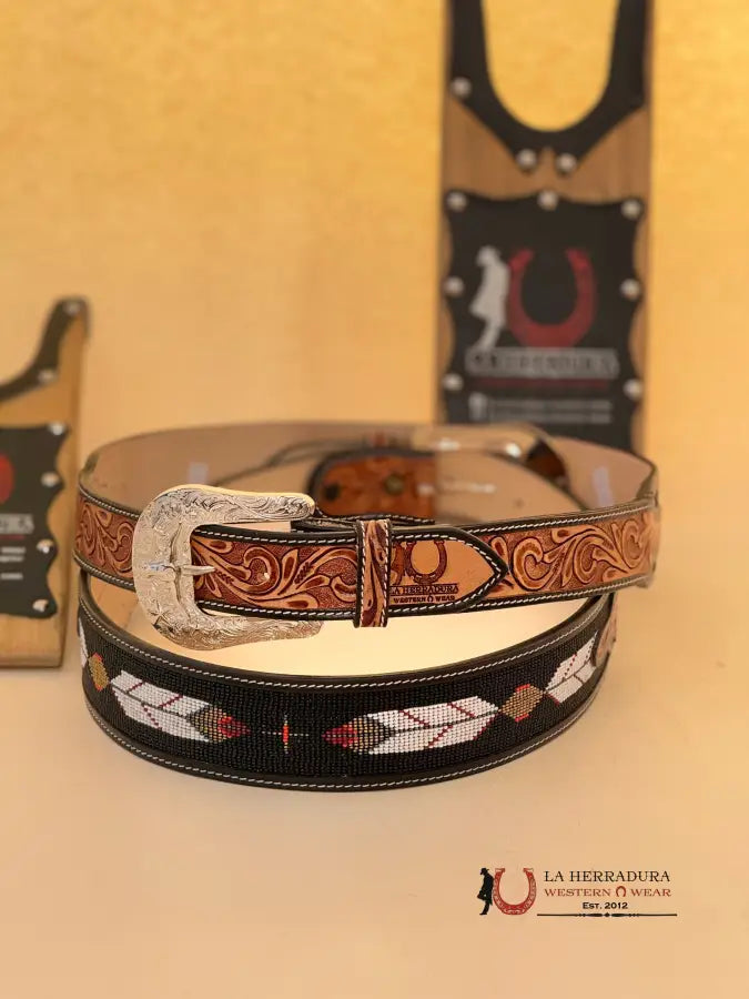 La Herradura Aztec Black Gold Handtooled New Design Belt Cinturones Hombres