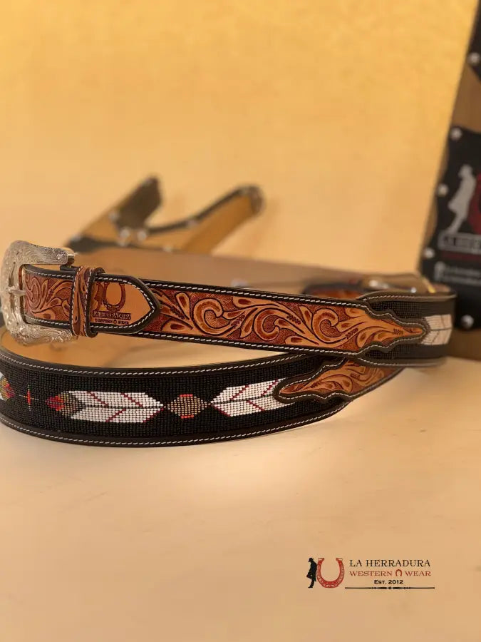 La Herradura Aztec Black Gold Handtooled New Design Belt Cinturones Hombres