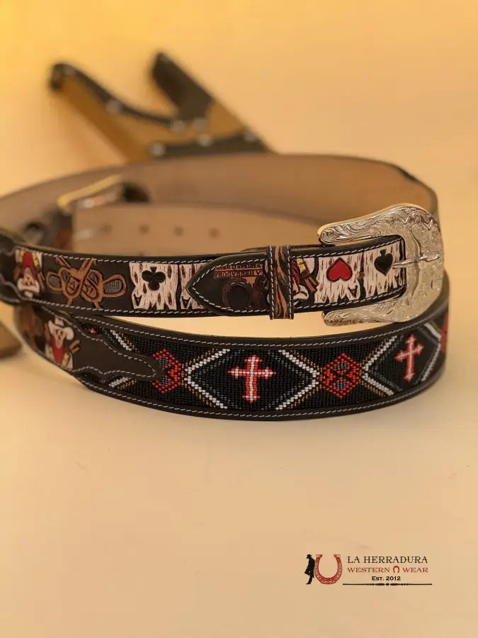 La Herradura Aztec Black Red Cross Handtooled New Design Belt Cinturones Hombres