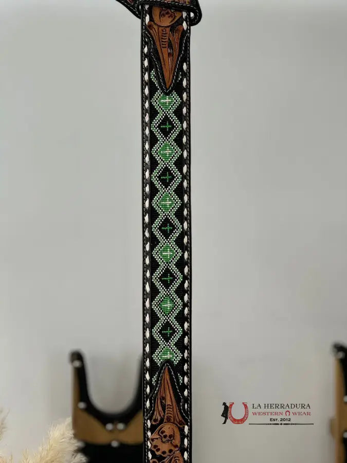 La Herradura Aztec Green Handtooled 2 Inch Belt 32 Only Belt Cinturones Hombres