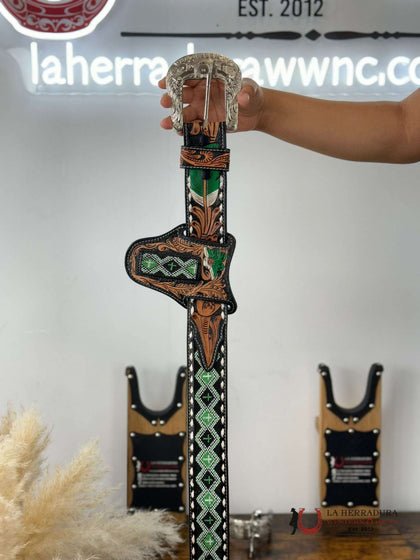 Cinturón LA HERRADURA AZTEC GREEN HECHO A MANO 2 PULGADAS