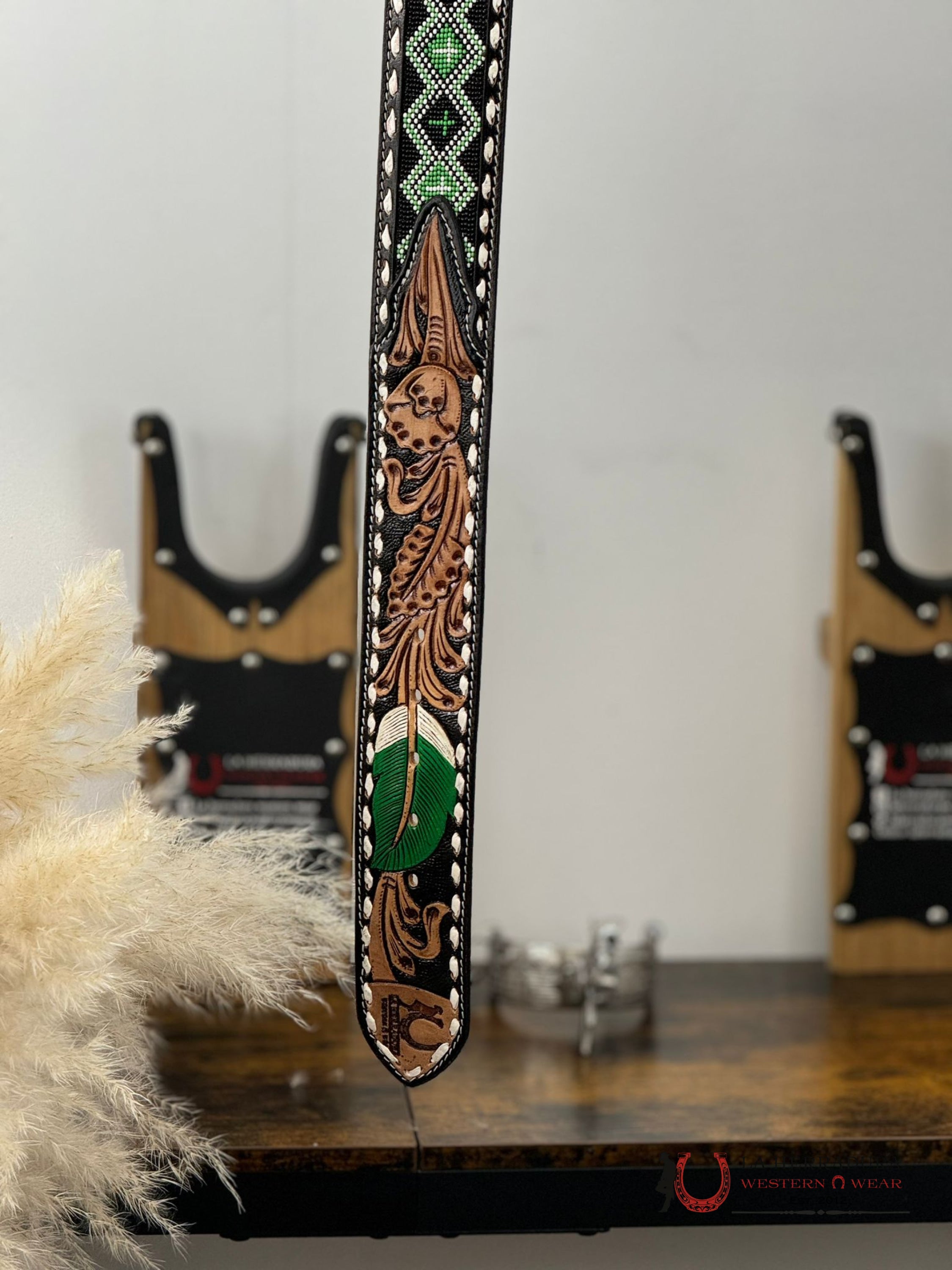 La Herradura Aztec Green Handtooled 2 Inch Belt Cinturones Hombres