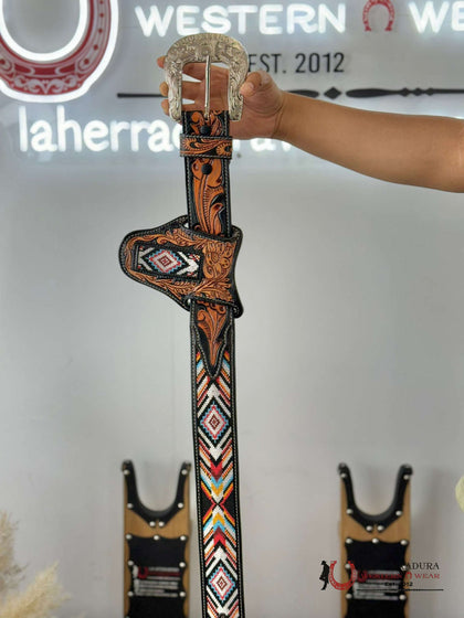 CINTURÓN LA HERRADURA TAN AZTEC MULTI HECHO A MANO 2 PULGADAS