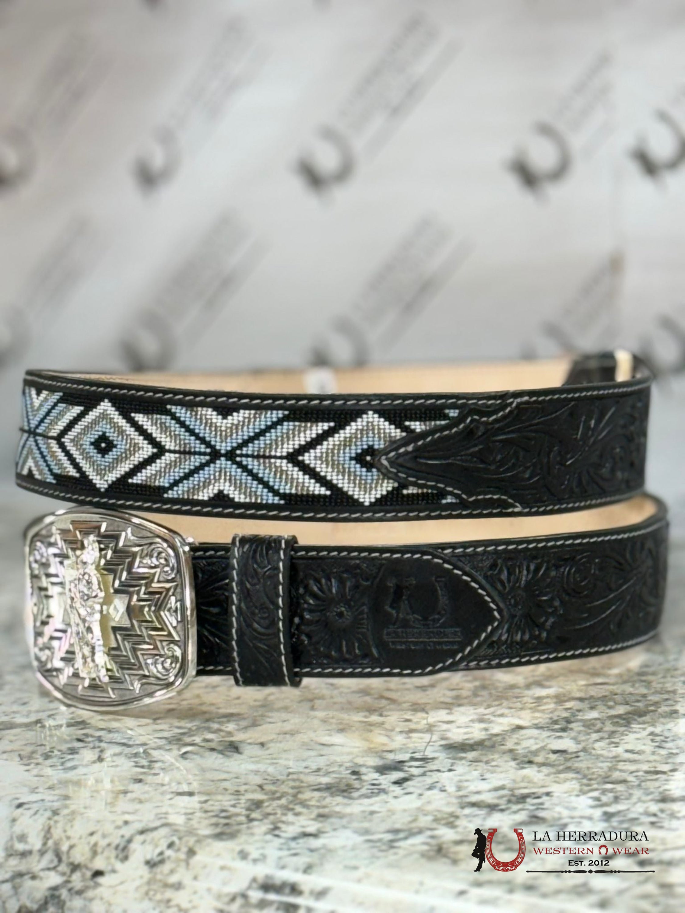 La Herradura Black Silver Aztec Beaded 2In Belt Only Cinturones Hombres