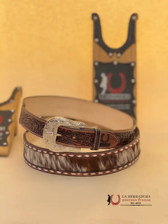 La Herradura Brown Cowhide Handtooled New Design Belt Cinturones Hombres