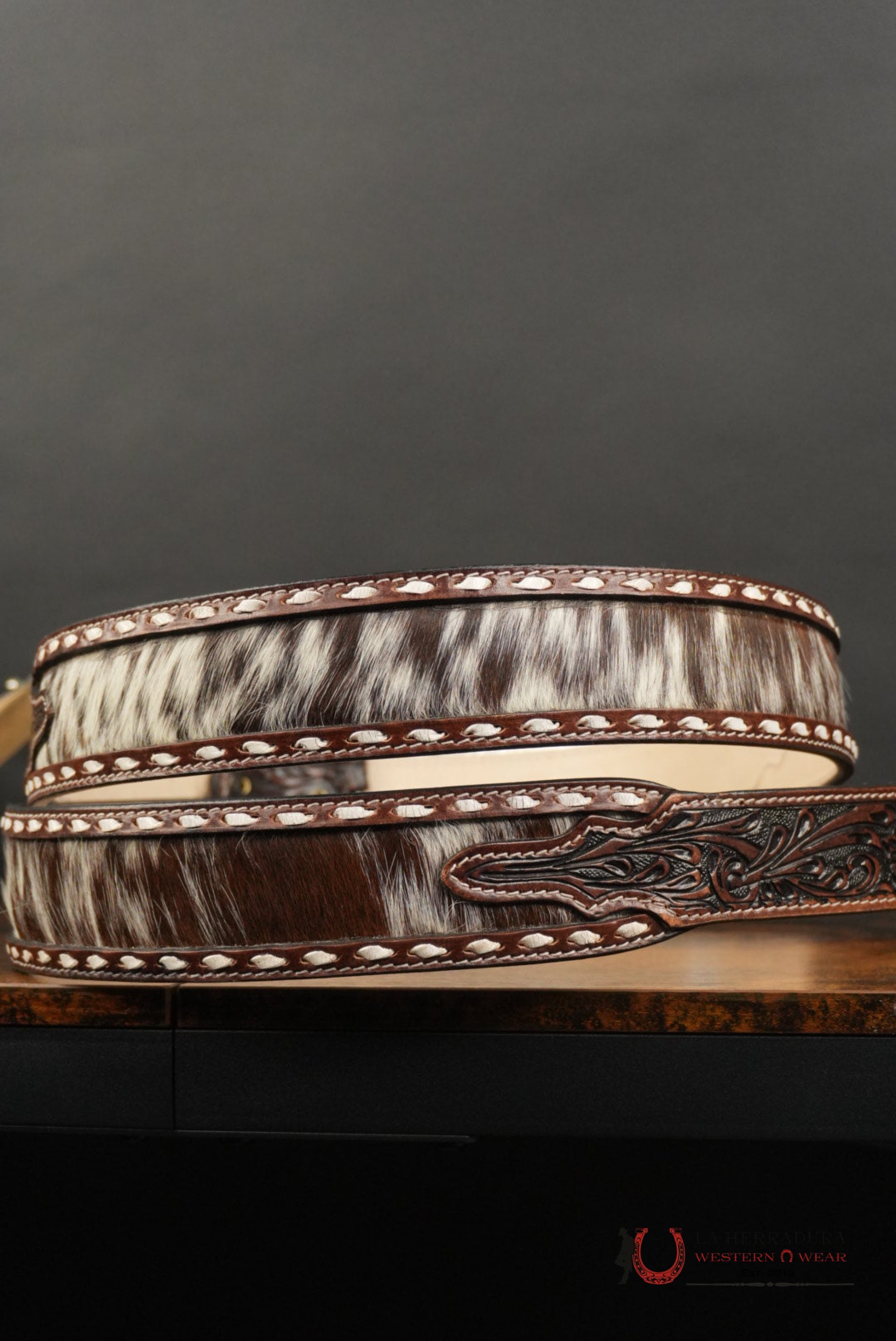 LA HERRADURA BROWN COWHIDE HANDTOOLED NEW DESIGN BELT CINTURONES HOMBRES