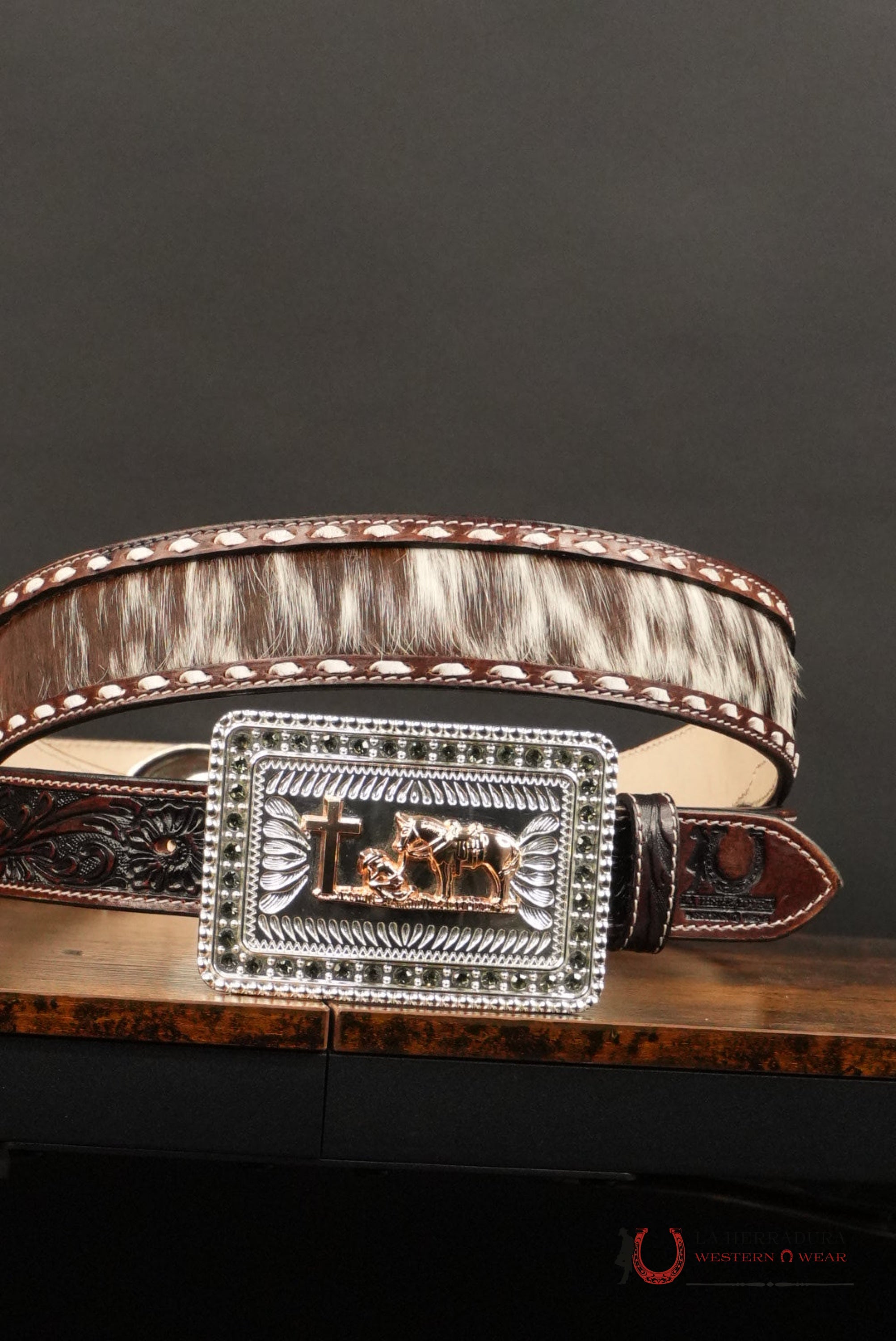 LA HERRADURA BROWN COWHIDE HANDTOOLED NEW DESIGN BELT CINTURONES HOMBRES