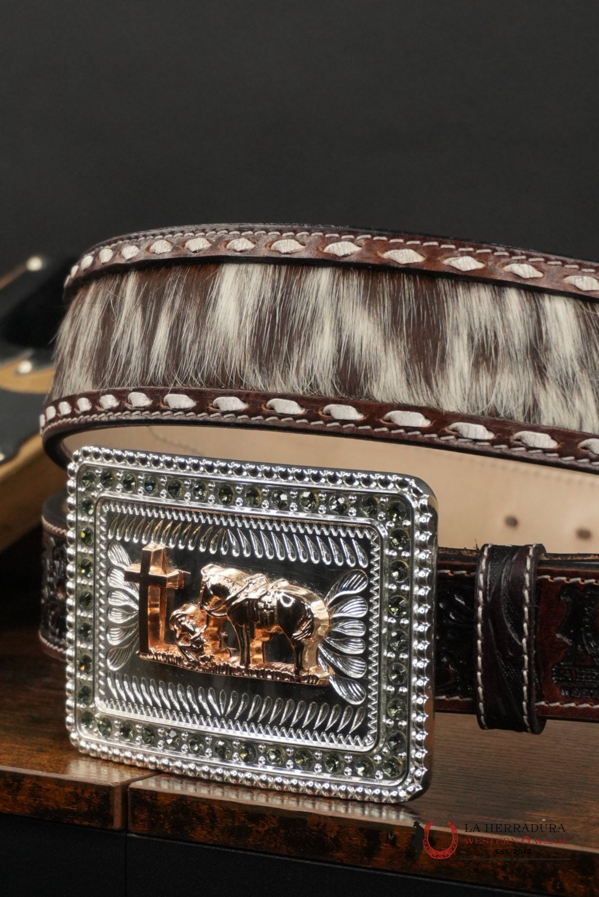 LA HERRADURA BROWN COWHIDE HANDTOOLED NEW DESIGN BELT CINTURONES HOMBRES