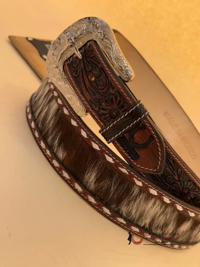 La Herradura Brown Cowhide Handtooled New Design Belt Cinturones Hombres