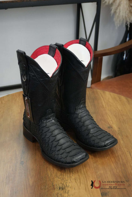 LA HERRADURA HOMBRE CLON PYTHON NEGRO MATE SUELA ROJA PUNTA CUADRADA