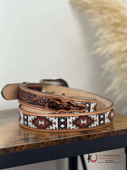 LA HERRADURA ESTAMPADO MARRÓN OSCURO CON ESTILO DE CUENTAS ROJO/DORADO