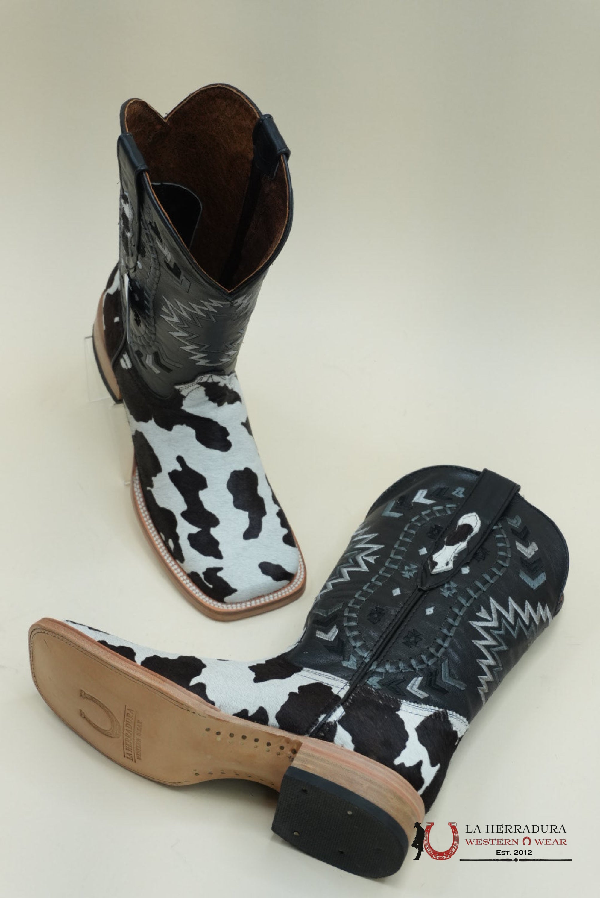 LA HERRADURA WESTERN WEAR COW HIDE BLEACH RG NEGRO CHEROKEE BOOTS BOTAS HOMBRES