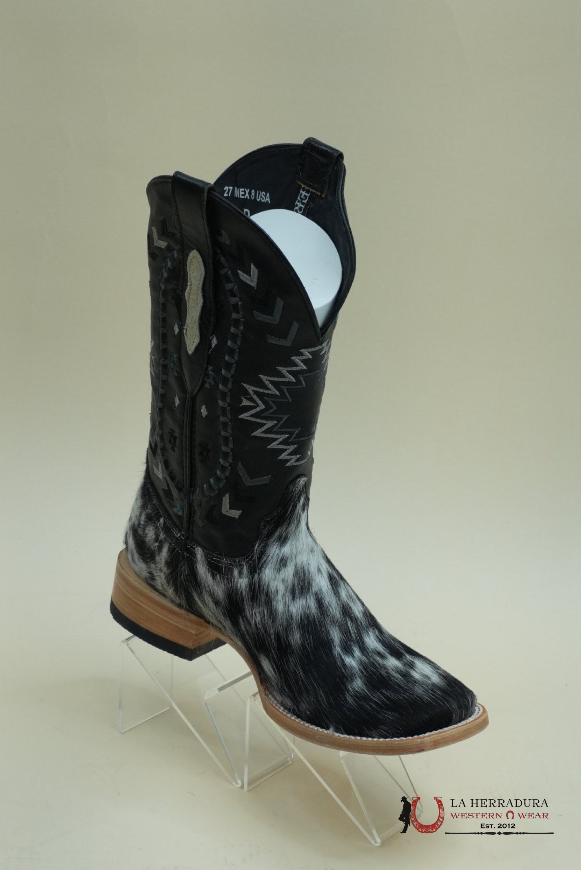 HERRADURA EXOTIC COWHIDE BLACK &WHITE CHEROKEE RUNGO BOOT EVERY PAIR IS UNIQUE! BOTAS HOMBRES