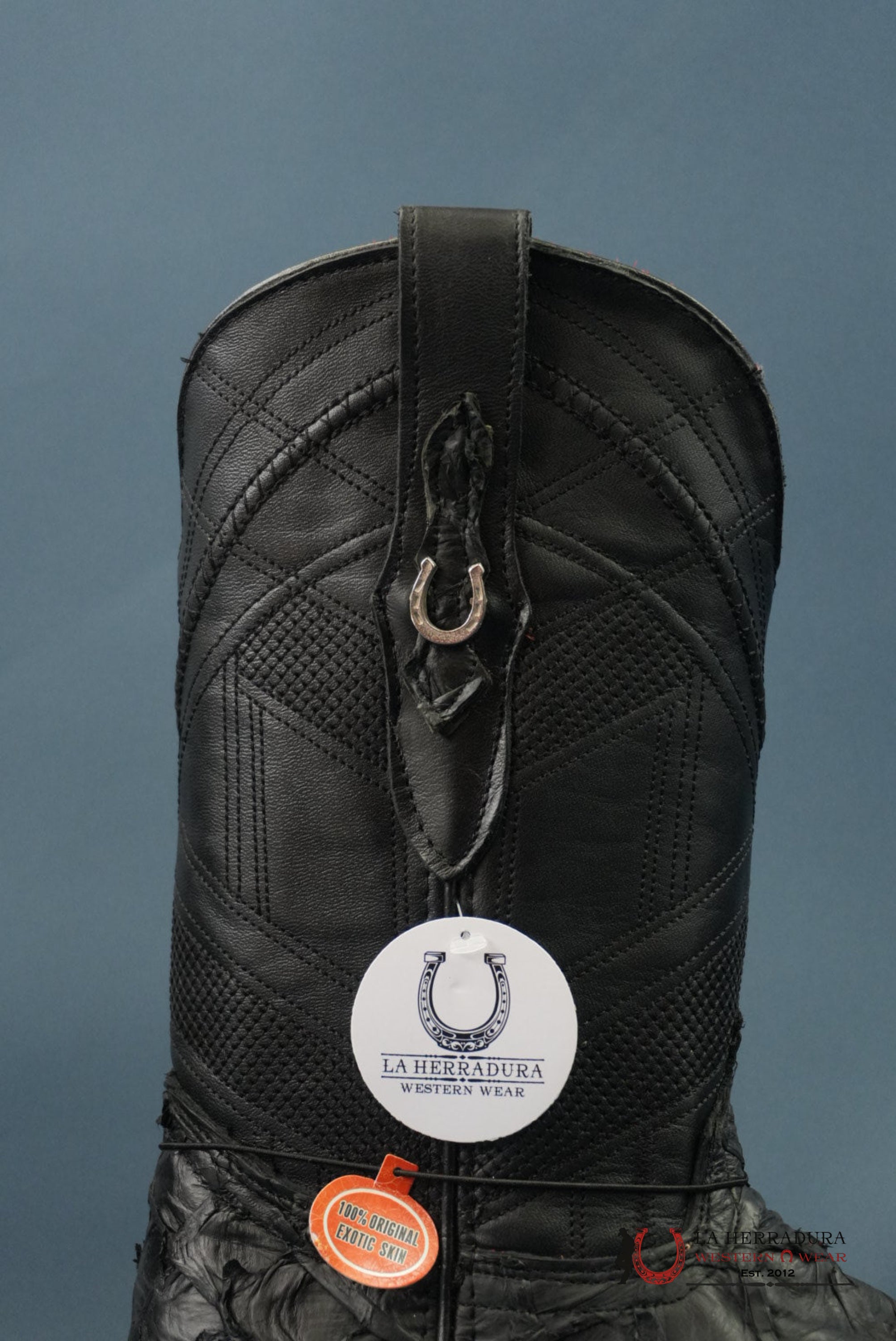 HERRADURA EXOTIC BIGBASS BLACK RUNGO BOOT SQUARE TOE BOTAS HOMBRES