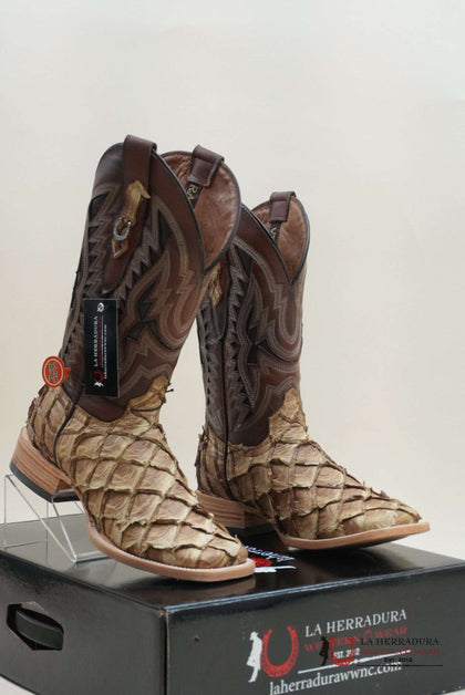 BOTA TEJANA DE CABALLERO LA HERRADURA EXOTIC FISH COGNAC MEZCLA PUNTA CUADRADA