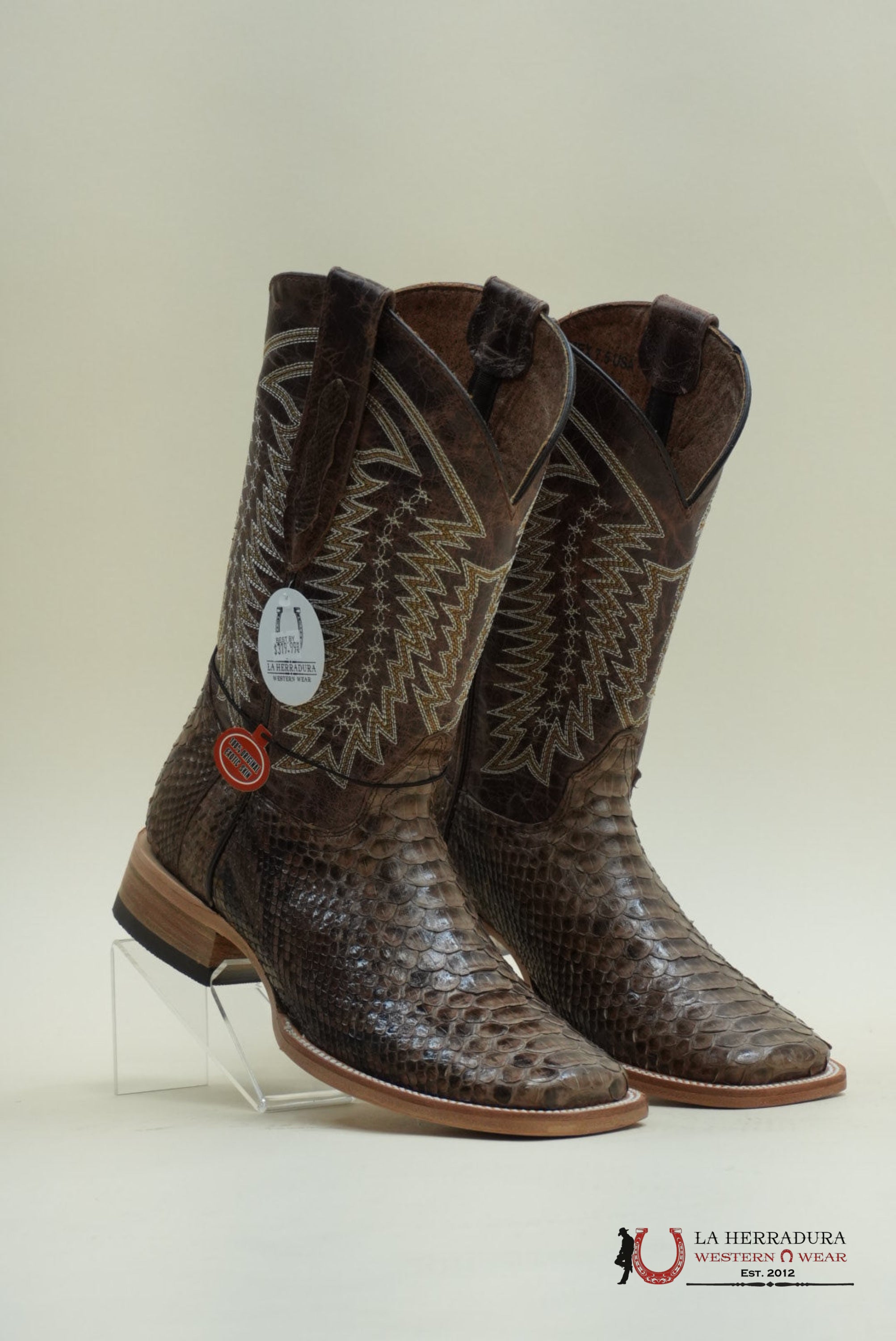 LA HERRADURA WESTERN WEAR PYTHON CAFE VIDRIADO CAFÉ PENCAS BOOT BOTAS HOMBRES