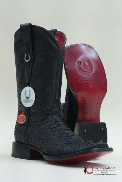 BOTA LA HERRADURA DE PITÓN EXÓTICA NEGRO MATE PUNTA CUADRADA