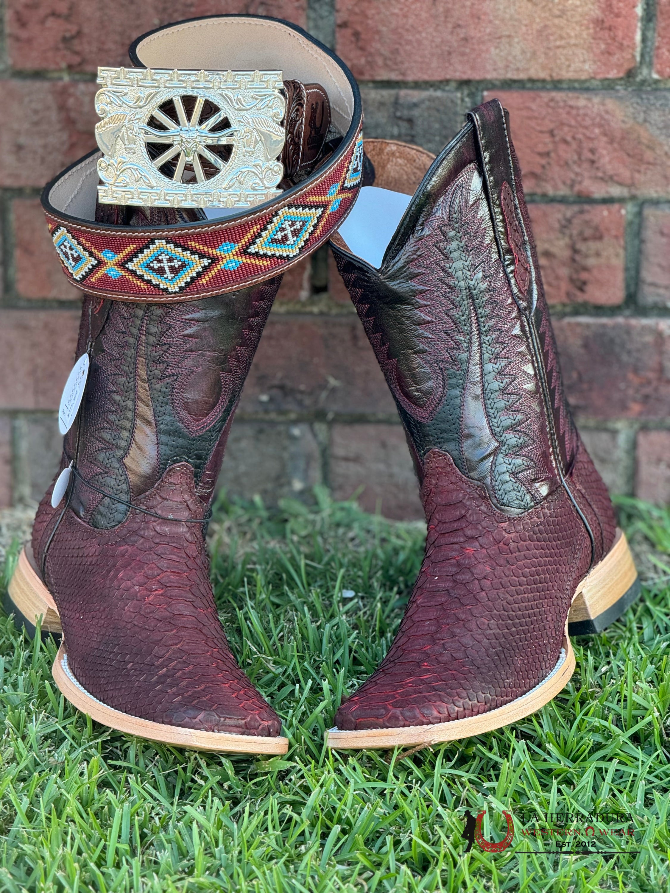 La Herradura Western Wear Python Nobuck Rojo Negro Boots Botas Hombres