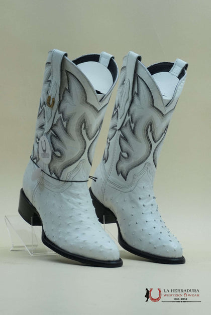 BOTA LA HERRADURA DE AVESTRUZ BLANCO EXÓTICO PUNTA REDONDA