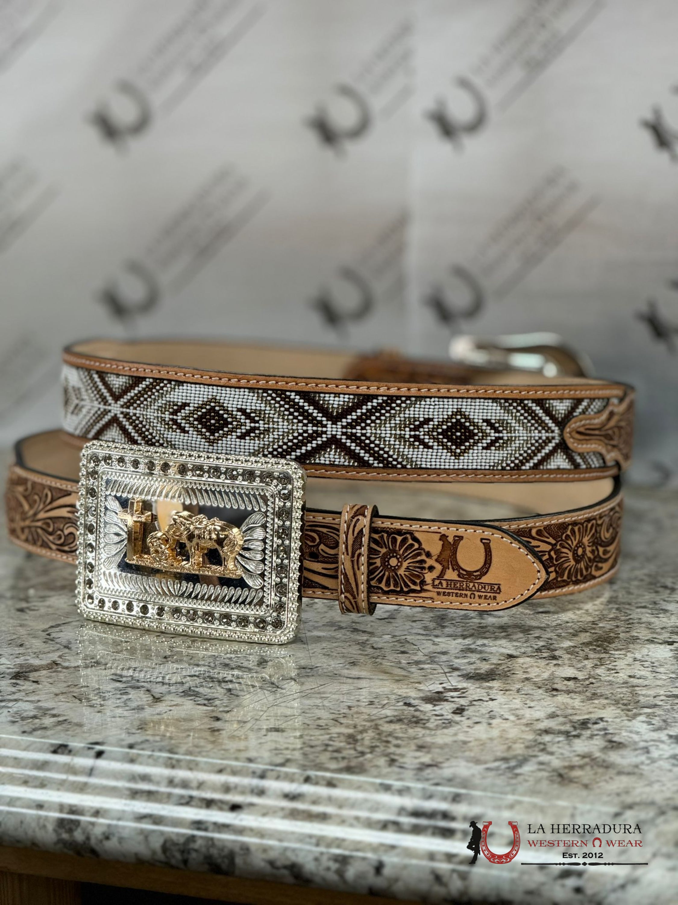 La Herradura Light Aztec Beaded Belt Cinturones Hombres