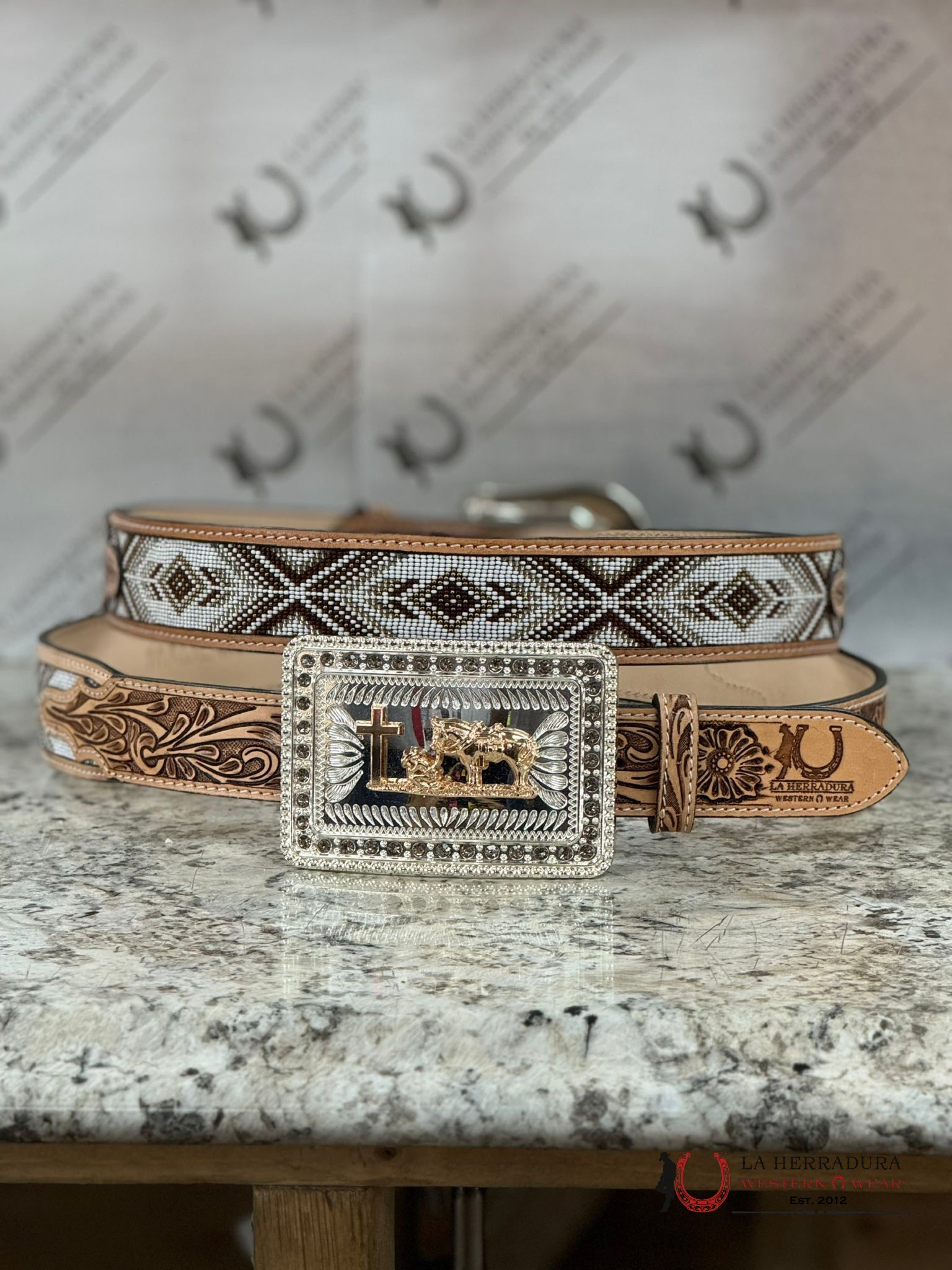 La Herradura Light Aztec Beaded Belt Cinturones Hombres