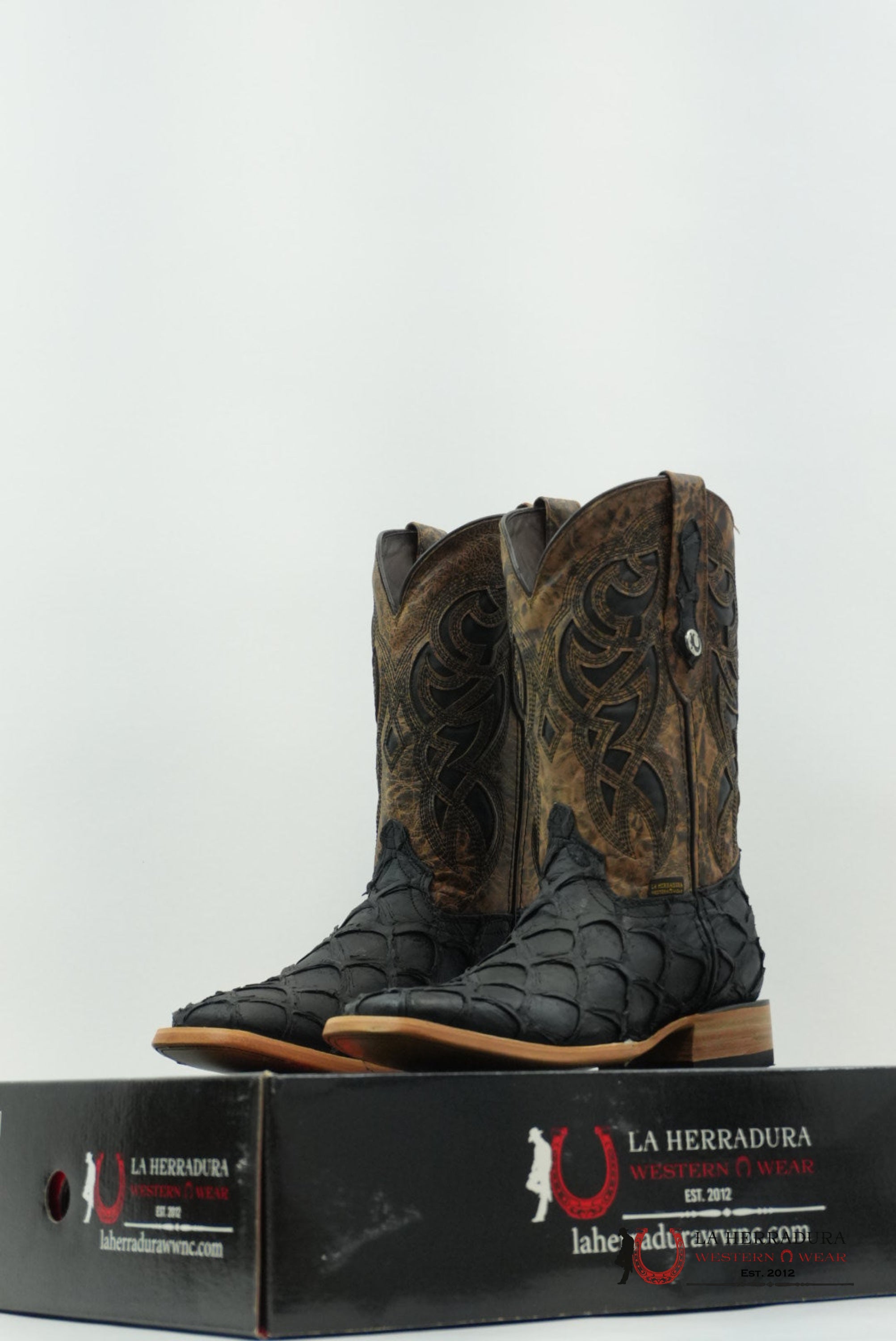 LA HERRADURA MENS PEZ CLON NEGRO MATTE SQUARE TOE BOTAS HOMBRES