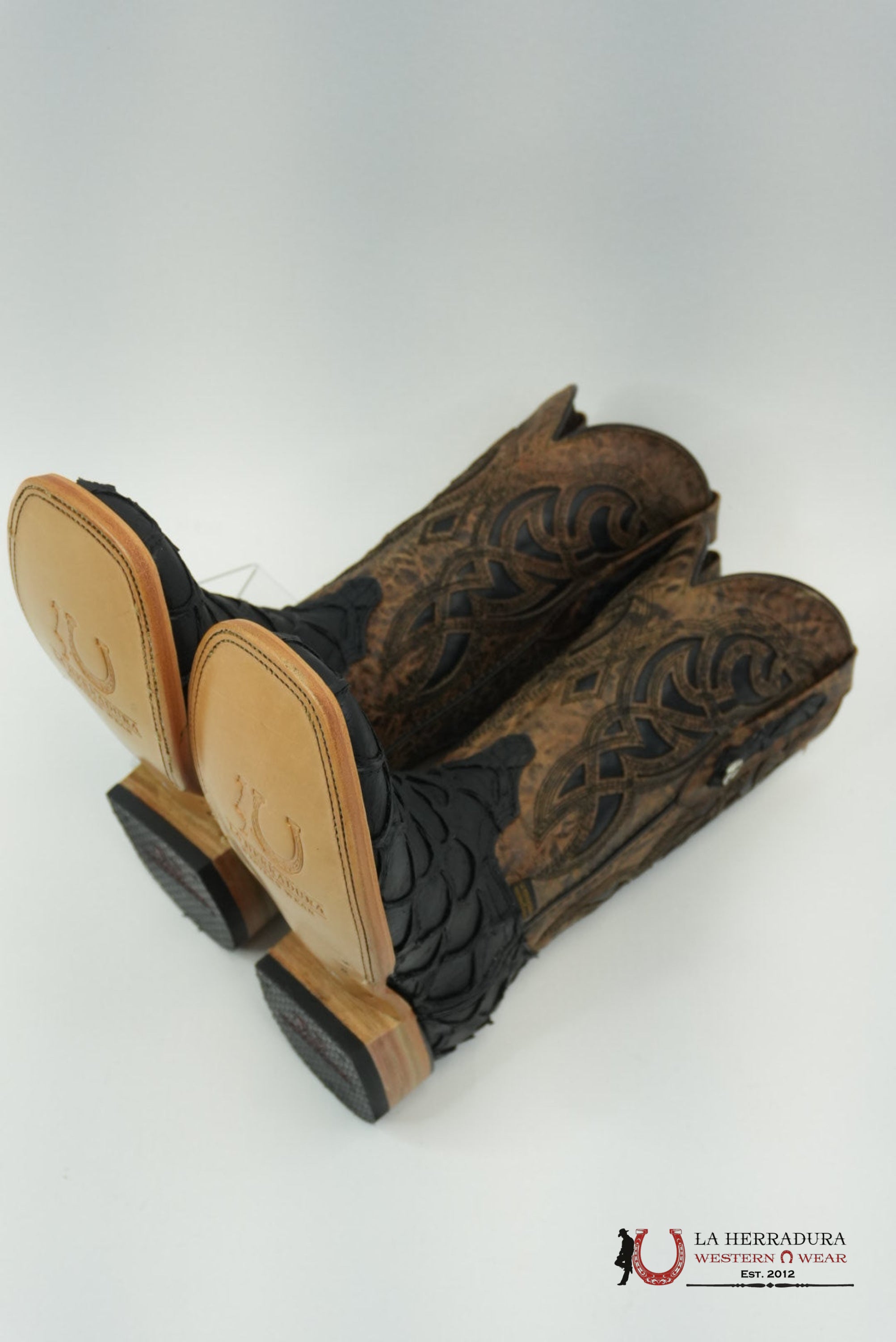 LA HERRADURA MENS PEZ CLON NEGRO MATTE SQUARE TOE BOTAS HOMBRES