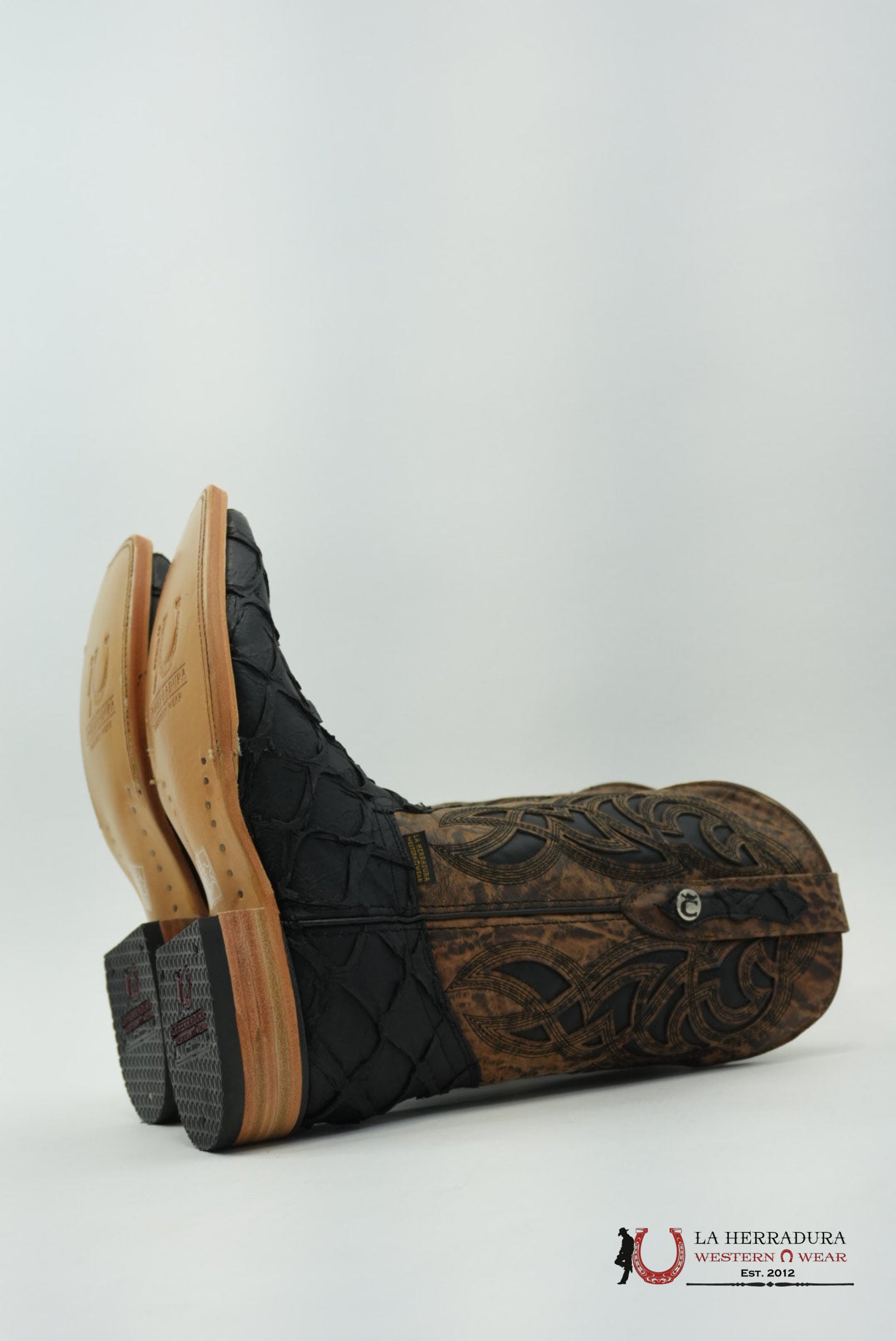 LA HERRADURA MENS PEZ CLON NEGRO MATTE SQUARE TOE BOTAS HOMBRES