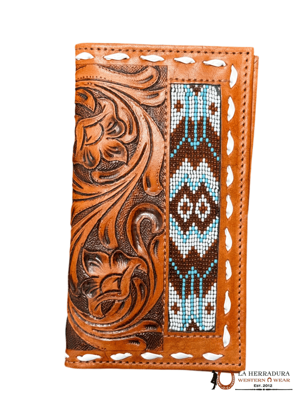 Billetera de hombre La Herradura color canela con diseño multicolor 3