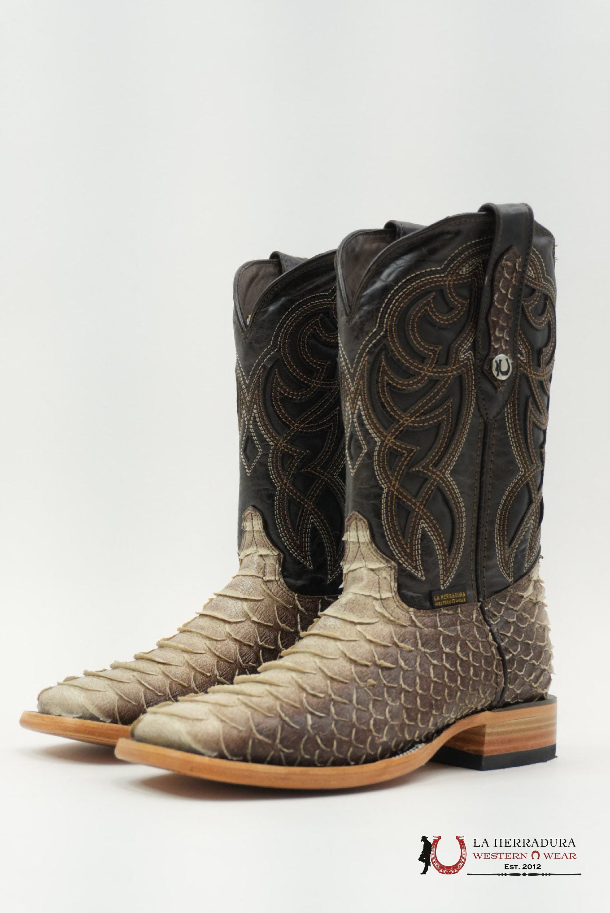 LA HERRADURA PITON CLON CAFE SOMBREADO SQUARE TOE BOTAS HOMBRES