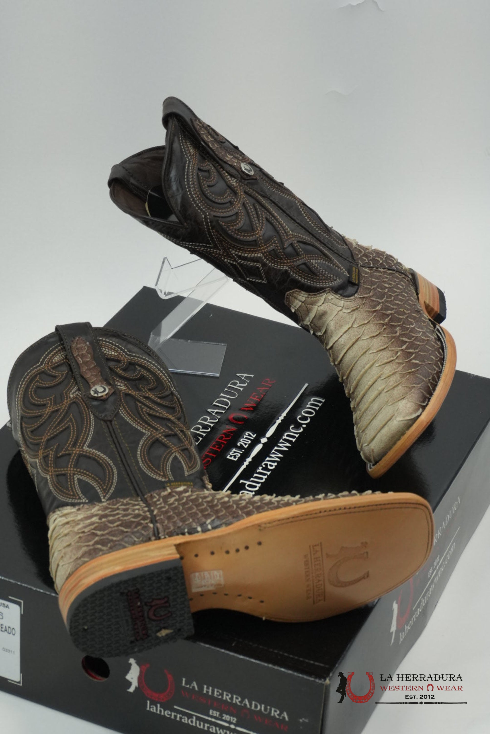 LA HERRADURA PITON CLON CAFE SOMBREADO SQUARE TOE BOTAS HOMBRES