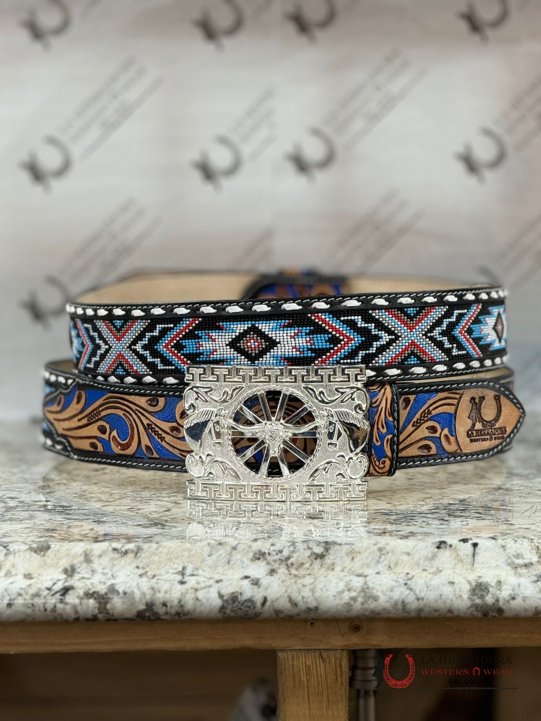 La Herradura Royal Blue Aztec Beaded 2In Belt Only Cinturones Hombres