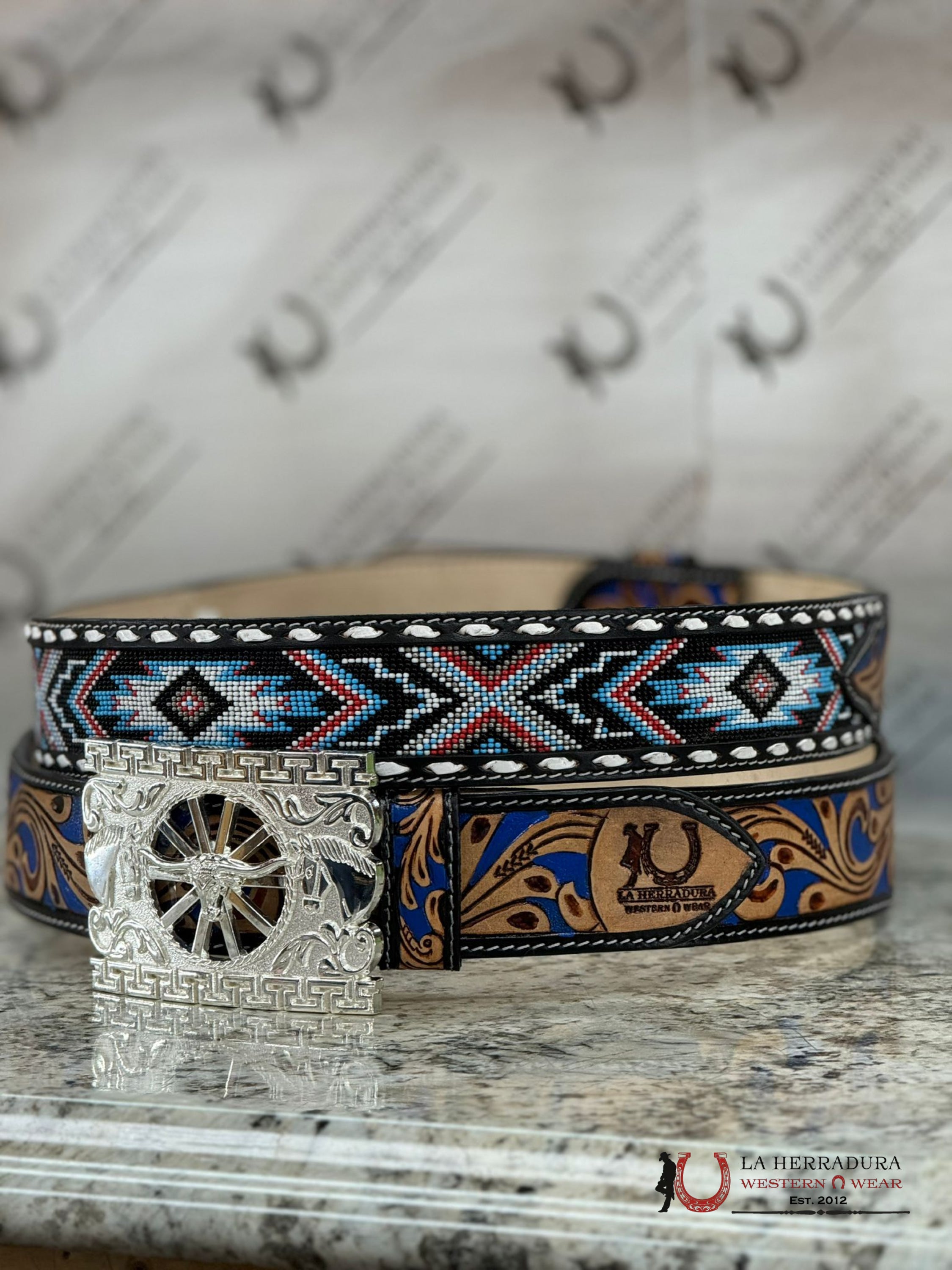 La Herradura Royal Blue Aztec Beaded 2In Belt Only Cinturones Hombres