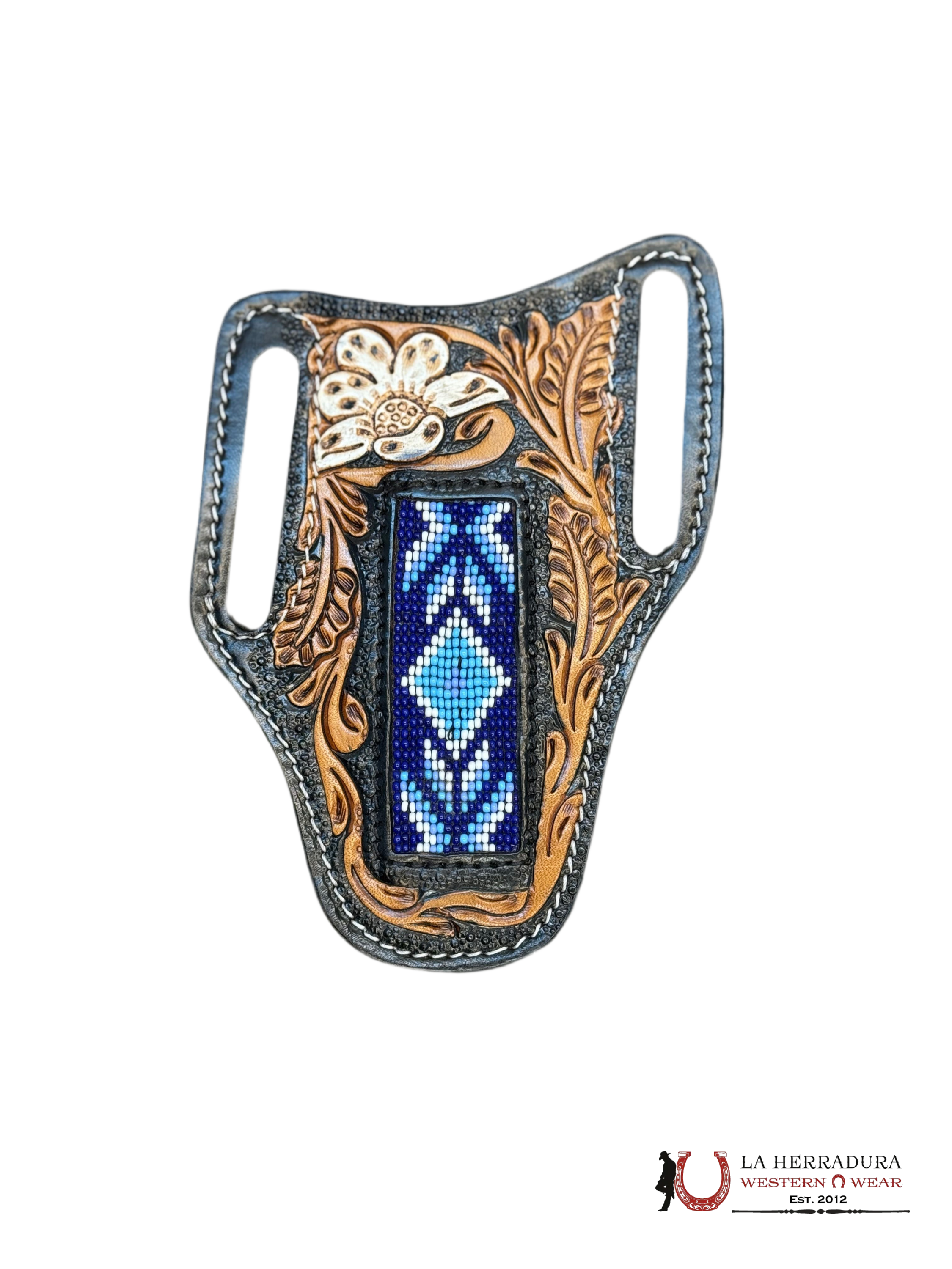 La Herradura Western Wear Black/Brown radge cover with blue design 10