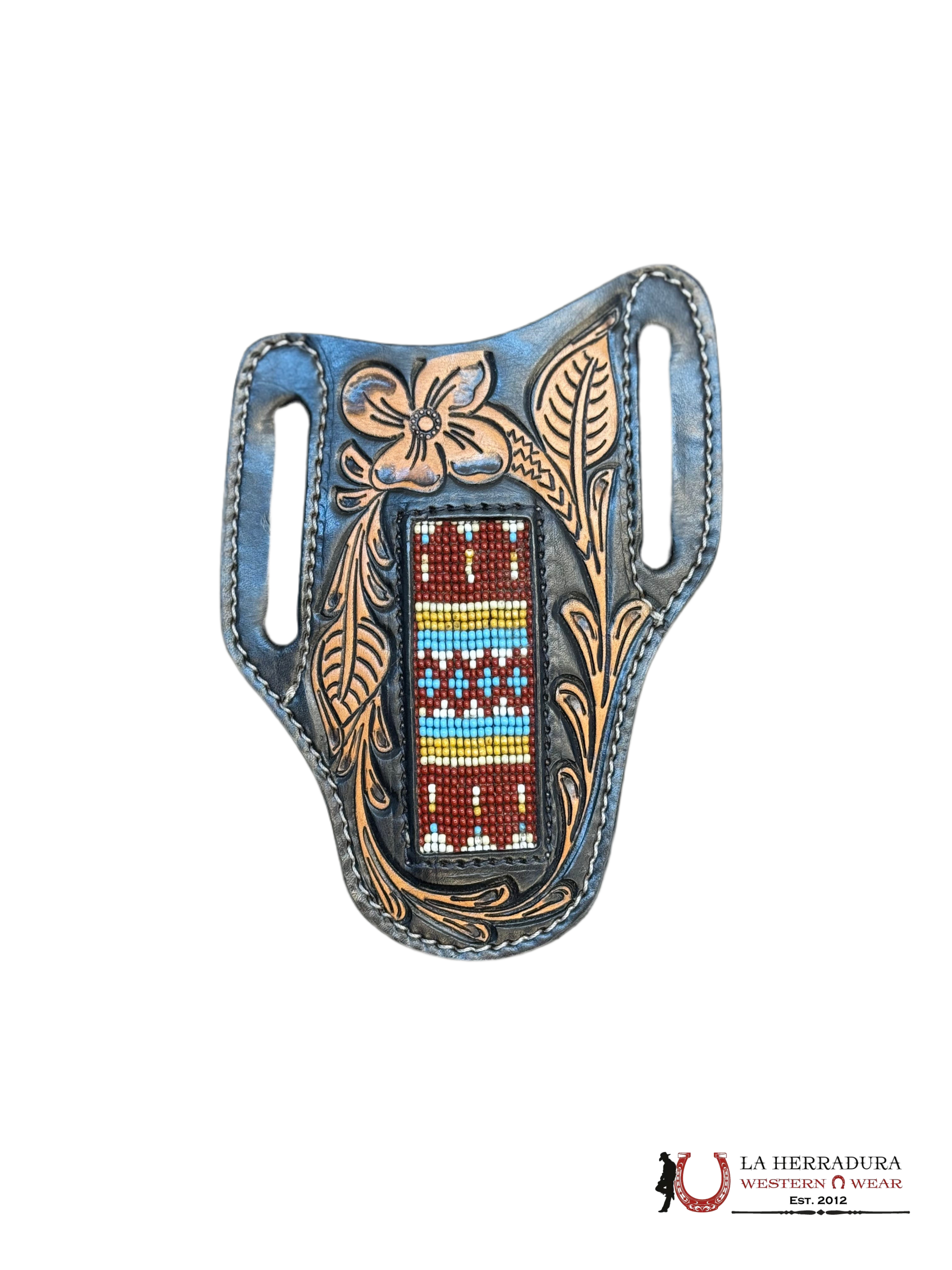 La Herradura Western Wear Black/Tan radge cover with burgandy design 14