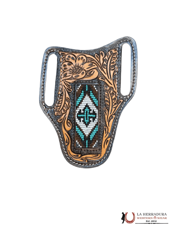 La Herradura Western Wear Funda para sombrero burdeos/camel con diseño aguamarina 11